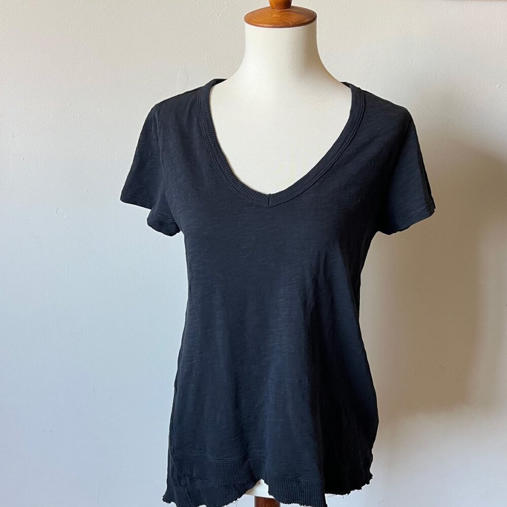 DYLAN by True Grit NWT Black Slub Cotton Short Sleeve V-Neck Tee - size XS